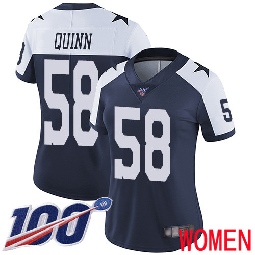 Women Dallas Cowboys Limited Navy Blue Robert Quinn Alternate 58 100th Season Vapor Untouchable Throwback NFL Jersey